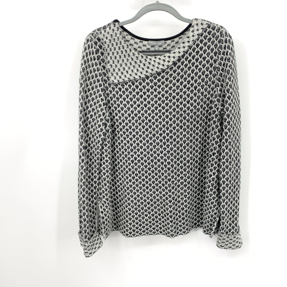 Habitat Women Size Large Sweater Black White Cotton Knit Cowl Pullover Top Tunic